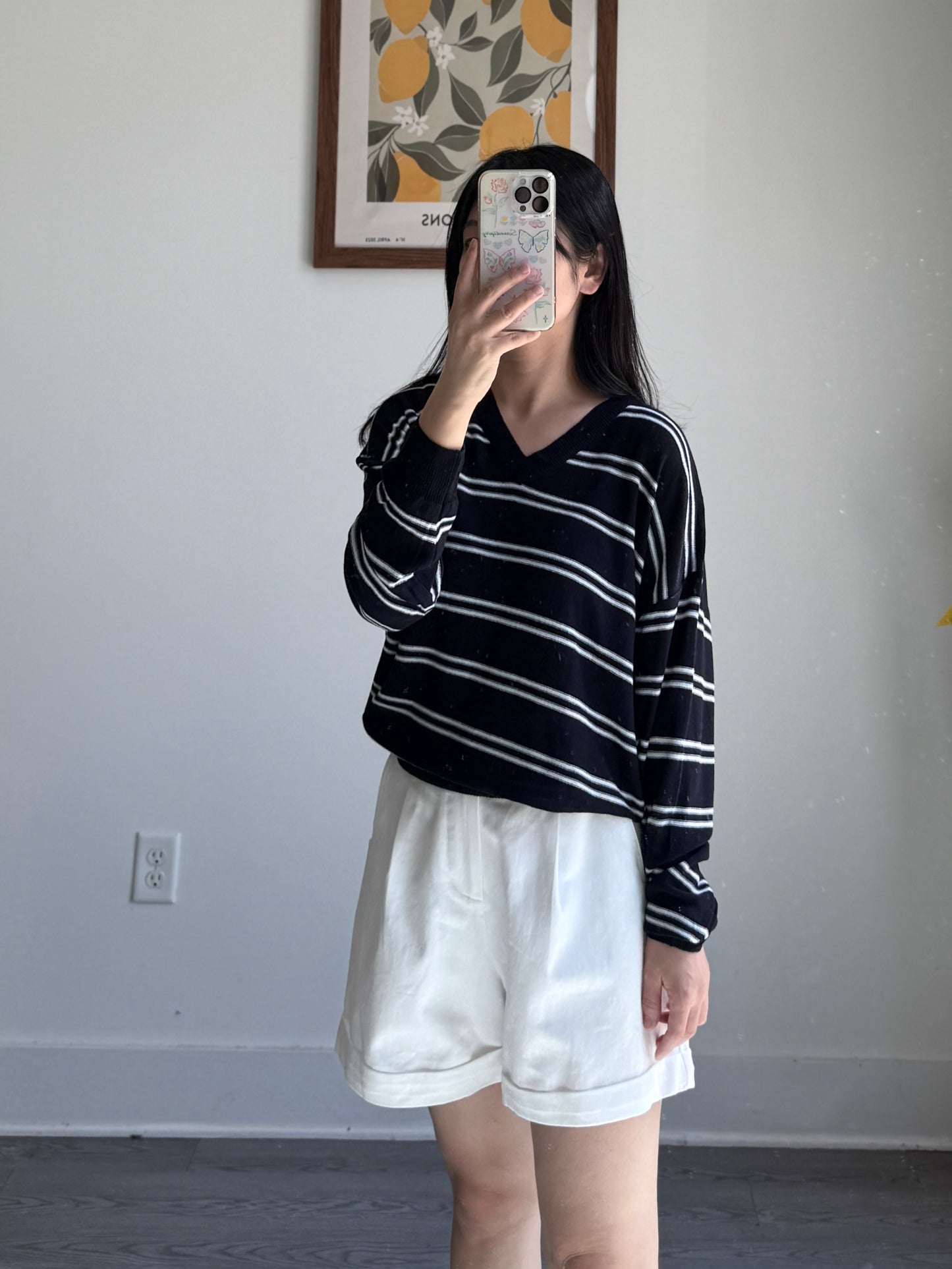 Stripe V neck Knit Top(~9/1) - AdoreMeU