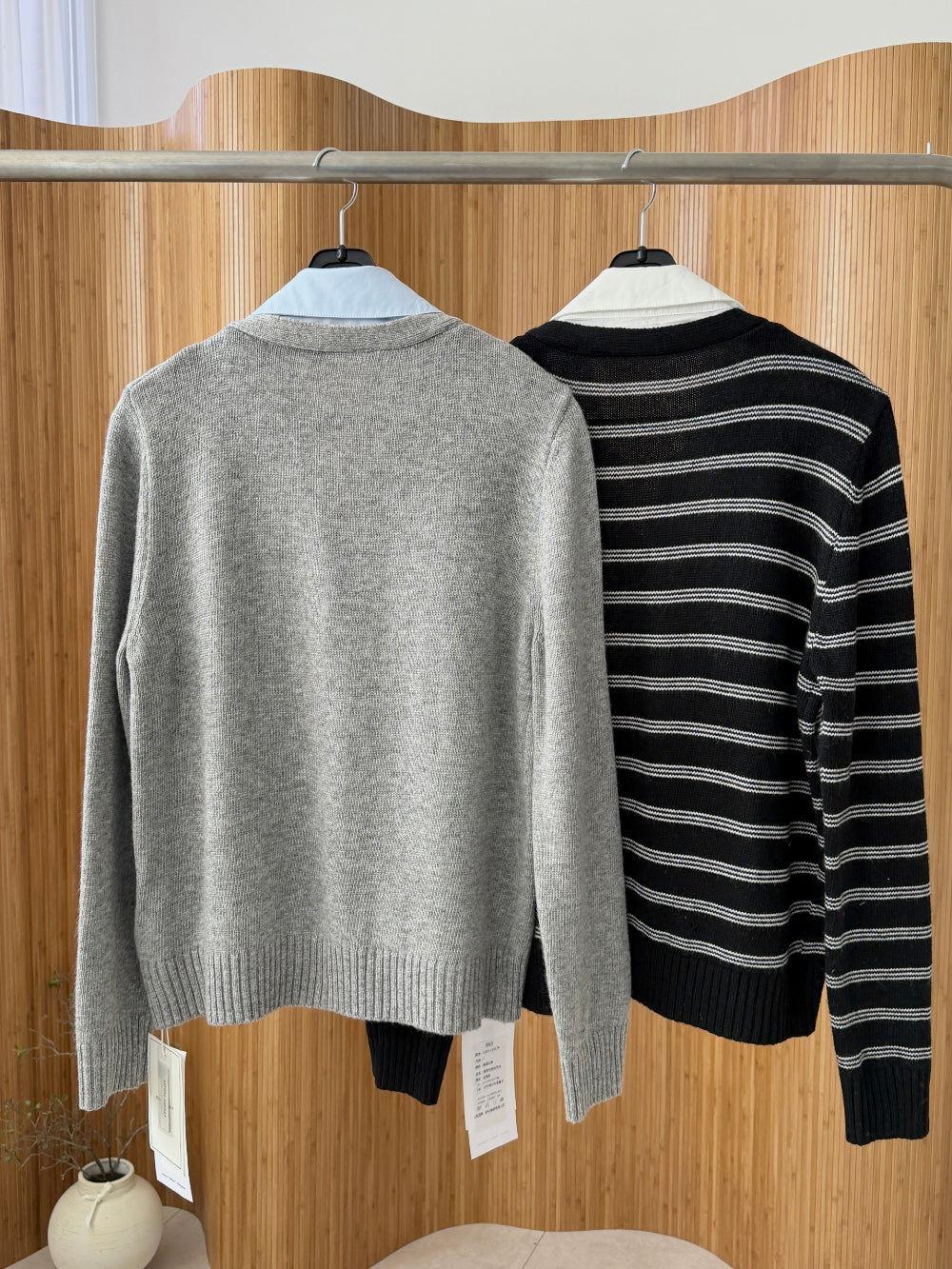 *Shirt-layered knit top