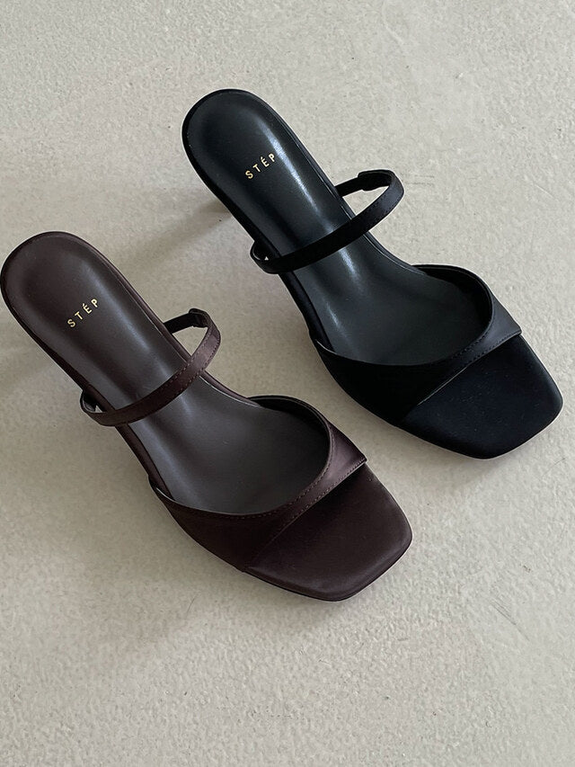 *Simple Satin Toe-Open Mule Heels