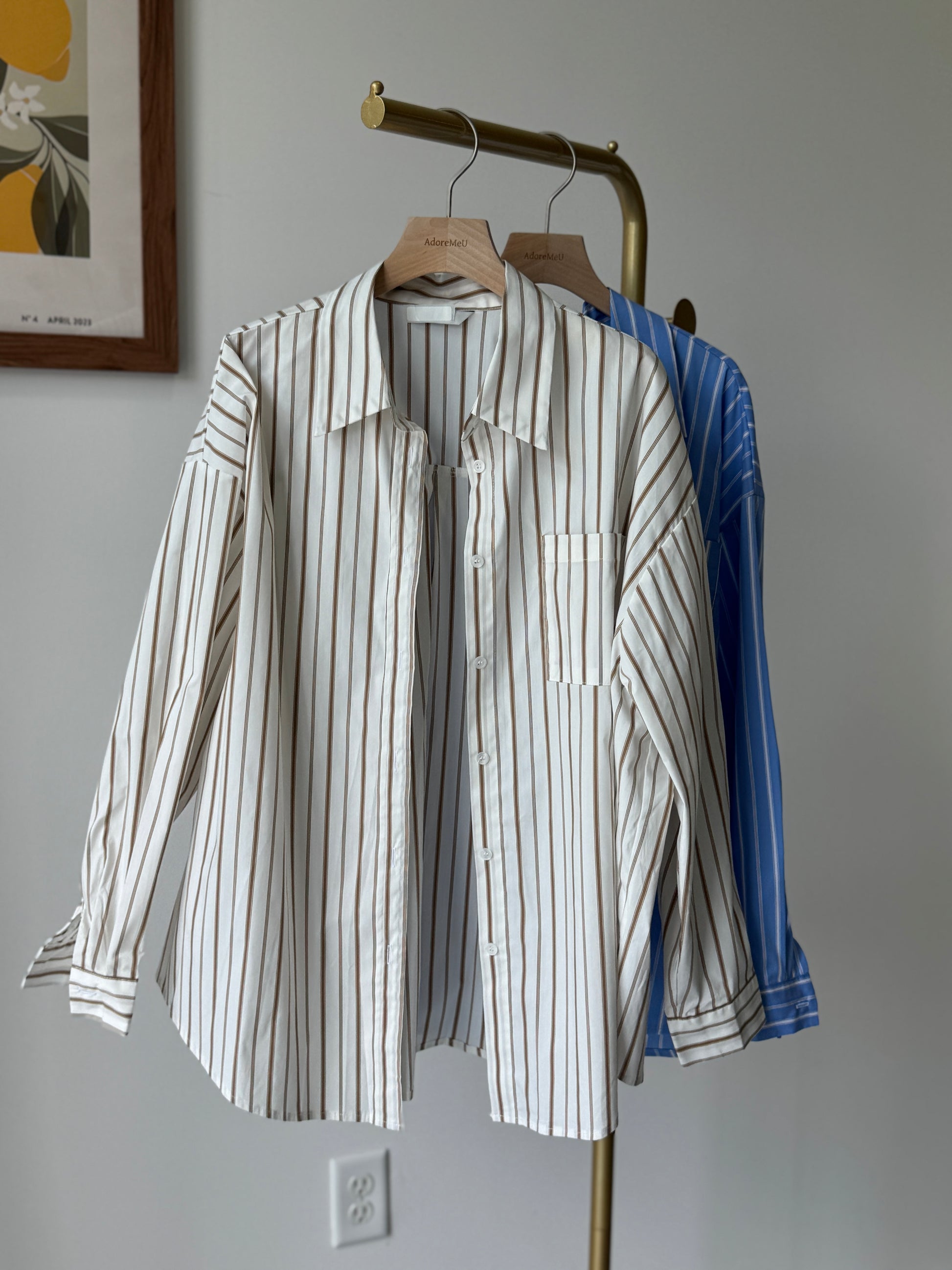 Fall Striped Button-Down Shirt - AdoreMeU