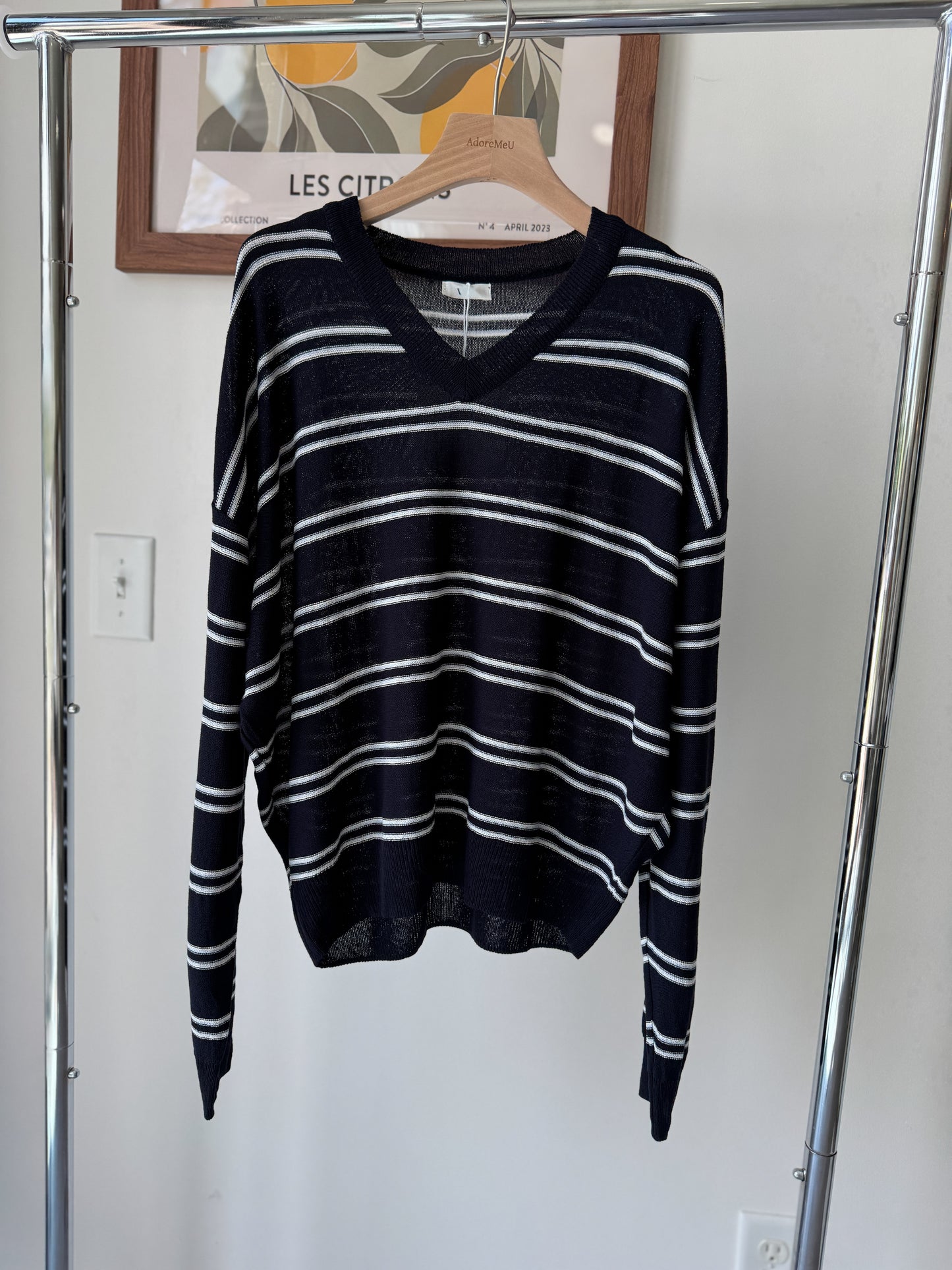 Stripe V neck Knit Top(~9/1) - AdoreMeU