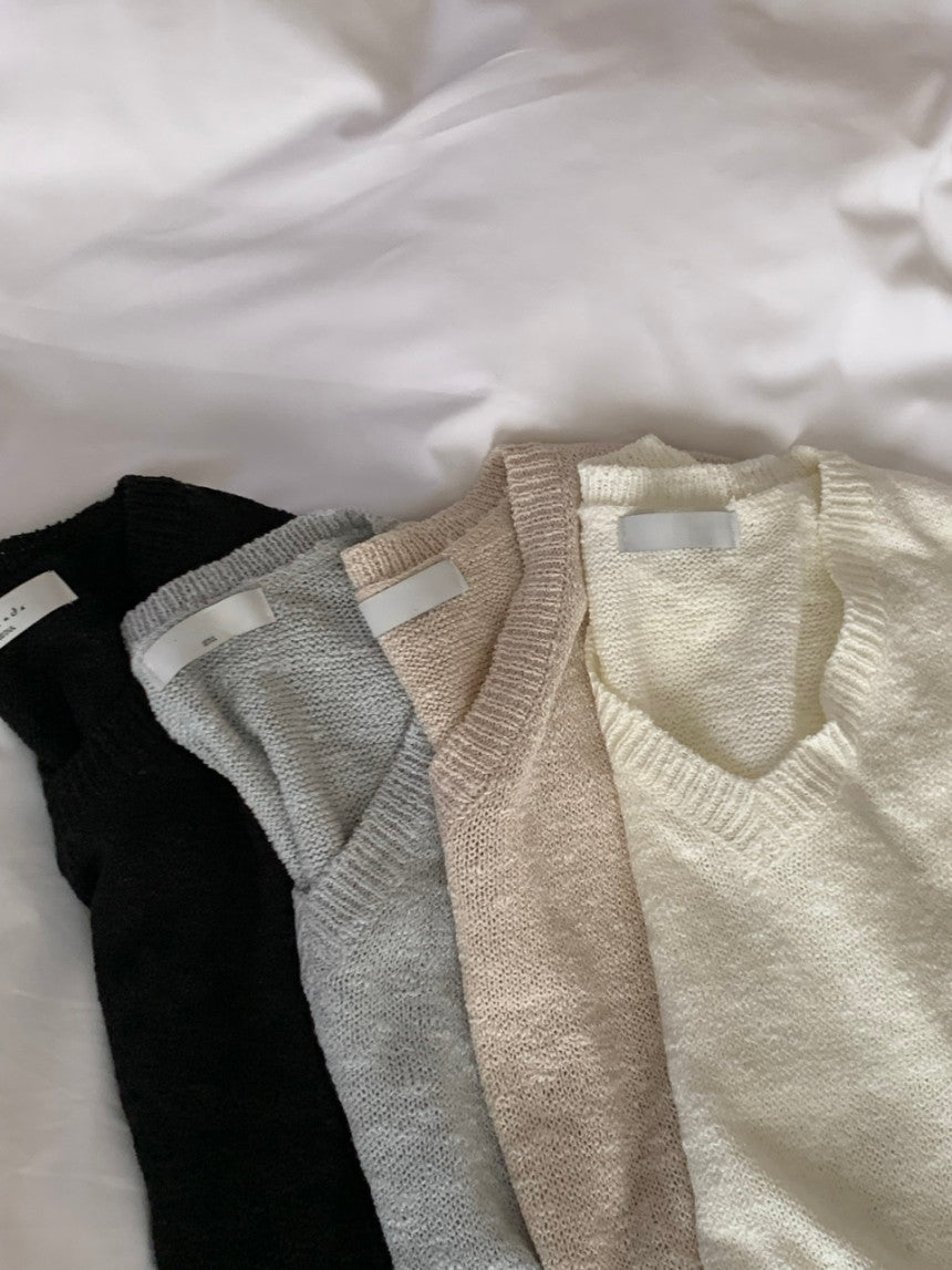 V-Neck Cap Sleeve Knit Top(~9/1) - AdoreMeU