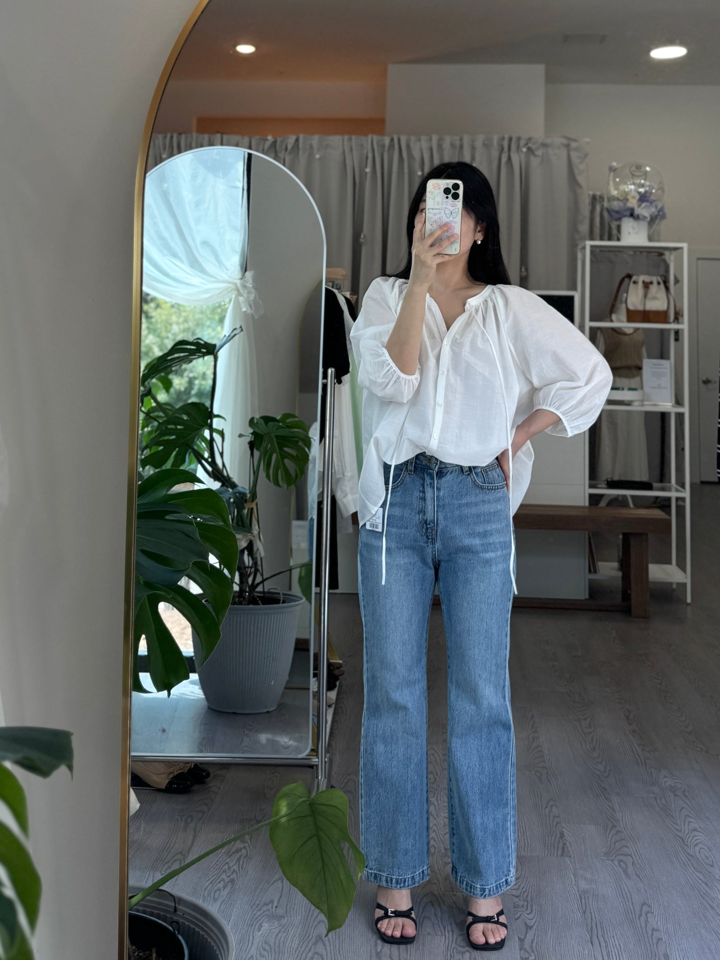 Tie-Neck Balloon Sleeve Blouse(~9/8)