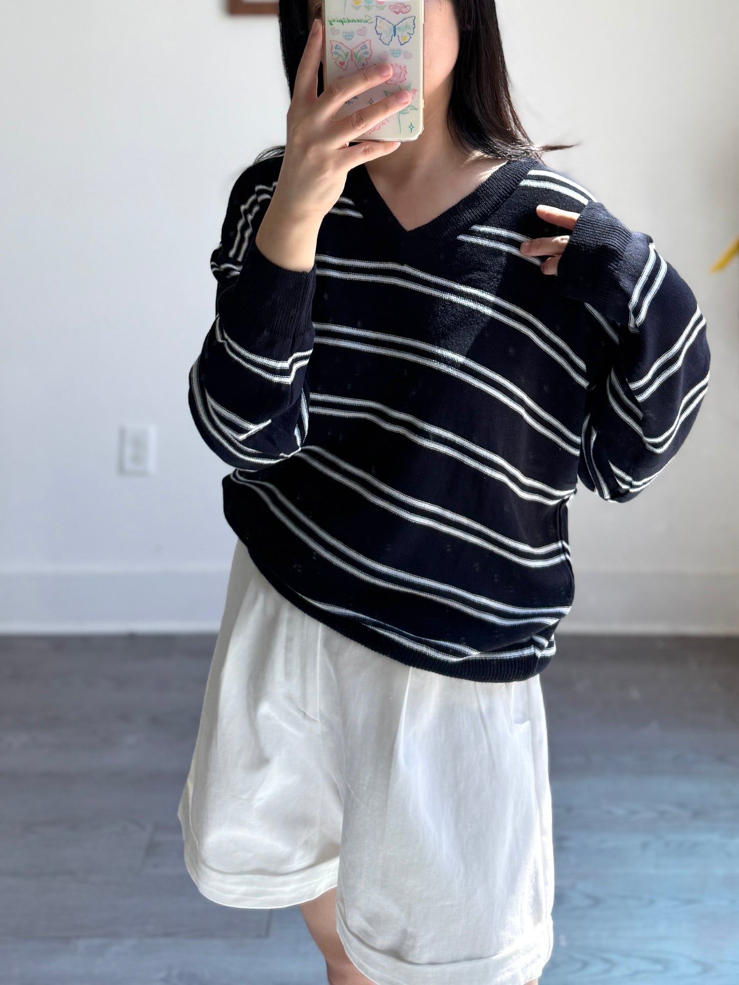 Stripe V neck Knit Top(~9/1) - AdoreMeU