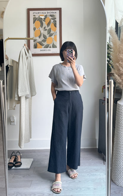 8/10 Linen Back-Band Pants - AdoreMeU