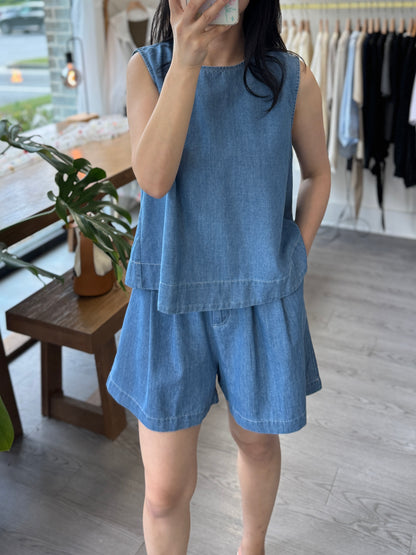 A-Line Tank & Soft Denim Shorts Set - AdoreMeU
