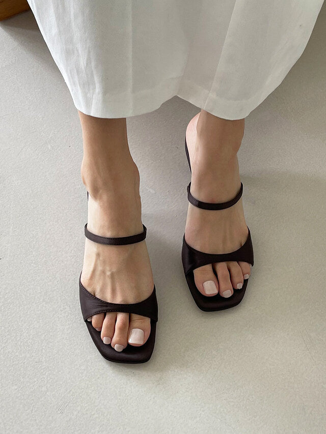 *Simple Satin Toe-Open Mule Heels