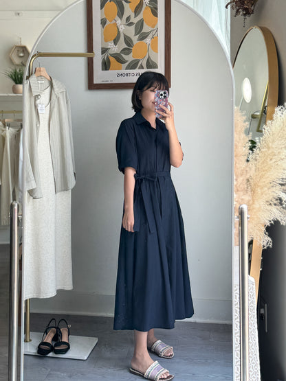 Collared Belted Balloon Dress - AdoreMeU