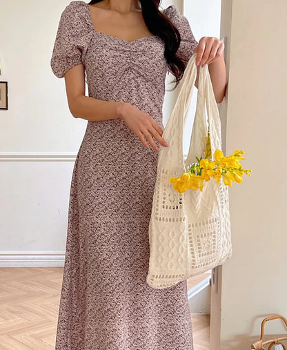 * Lavender Floral Puff Dress