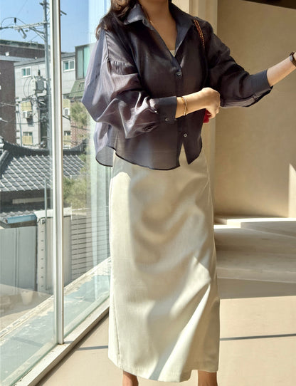 Mood Button Linen Skirt (~7/16)