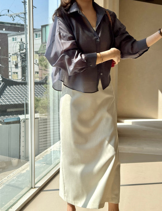 Mood Button Linen Skirt (~7/16)