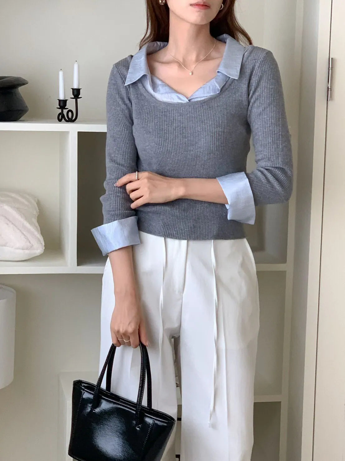 * Layered Sheer Shirt Knit