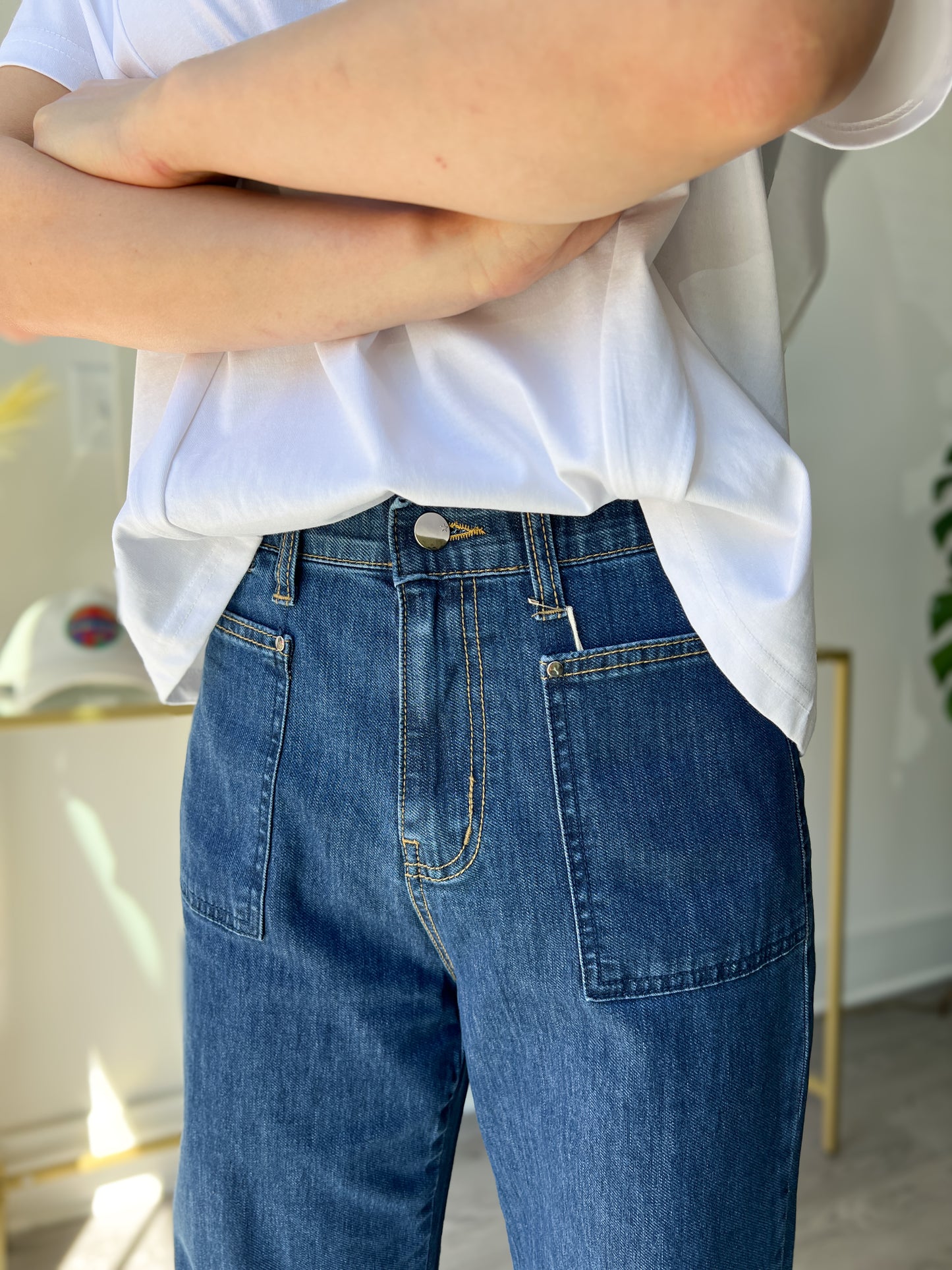 A Line Semi Wide Banding Denim