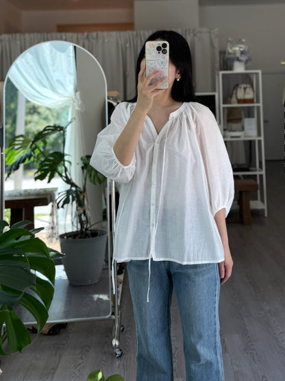 Tie-Neck Balloon Sleeve Blouse(~9/8)