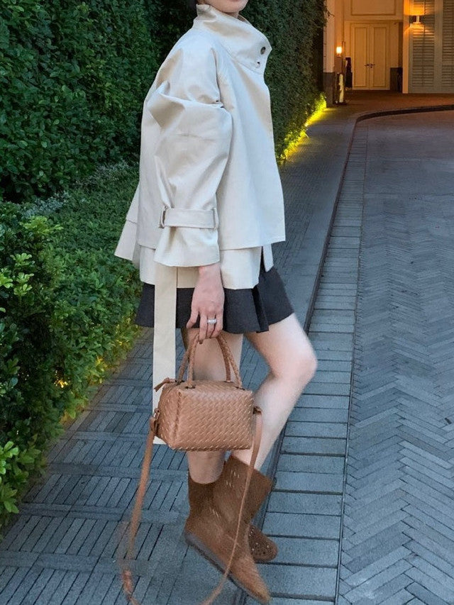 *Back Button Trench Jacket