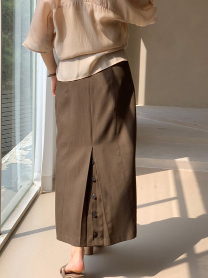Mood Button Linen Skirt (~7/16)