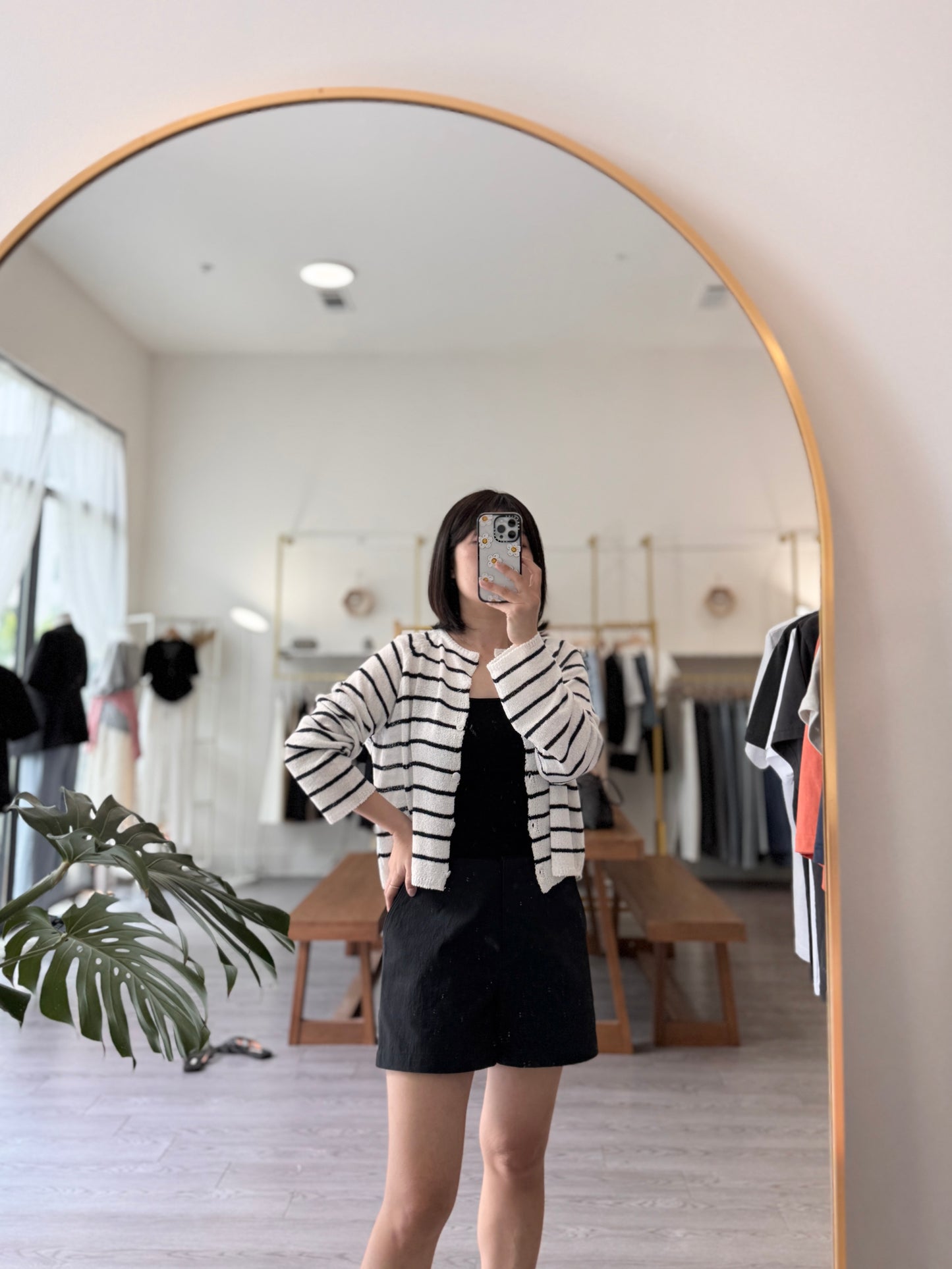 Saddle Boucle Stripe Cardigan