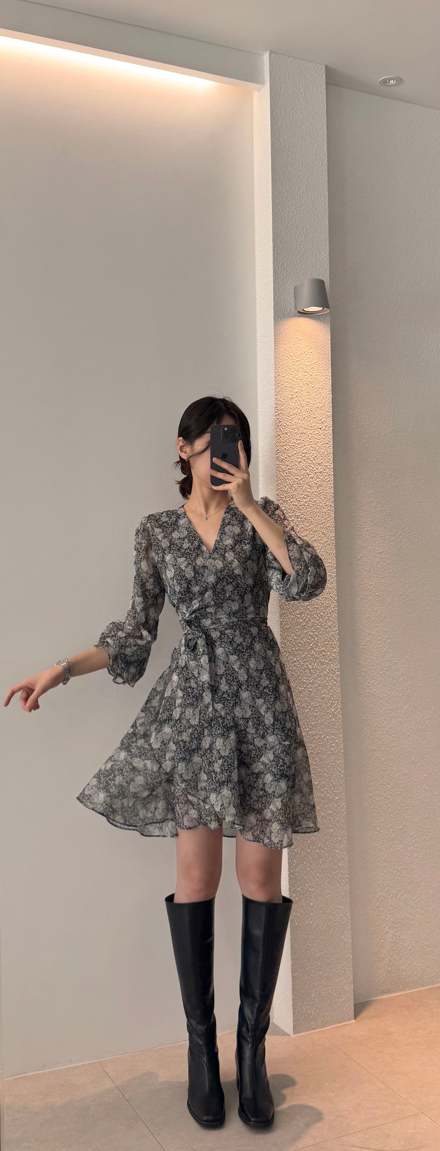 * Diagonal Ruffle Wrap Dress