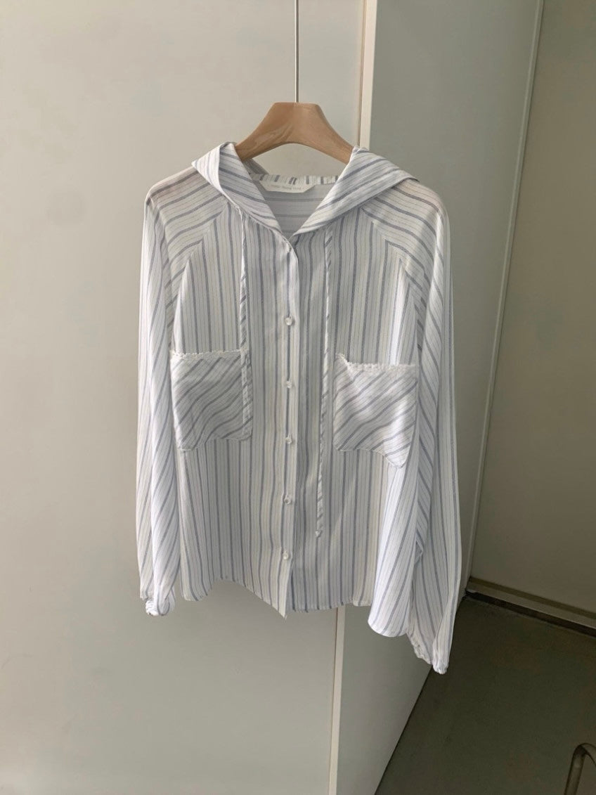 * Hooded Stripe Rayon Shirt