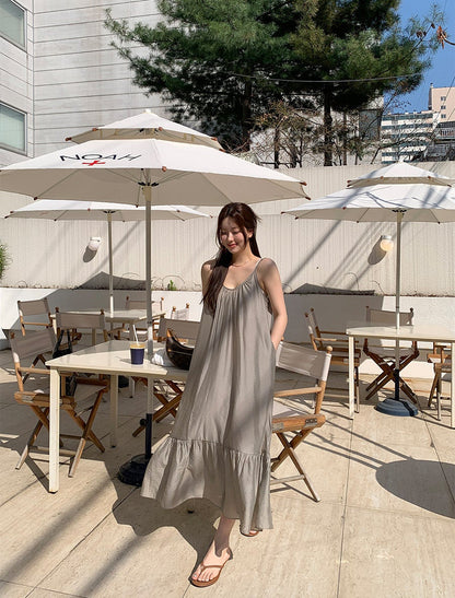 *Airy Strap Long Dress