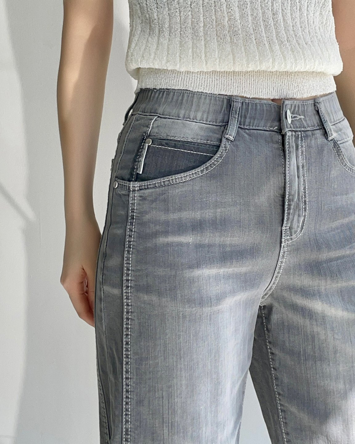Banding Wide Denim (Gray)