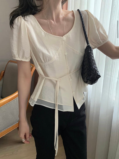 * Half Sleeve Shirring Blouse