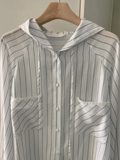* Hooded Stripe Rayon Shirt