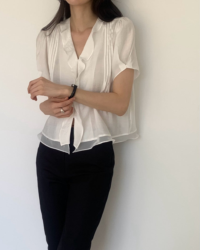 * Mori Pintuck Frill Blouse