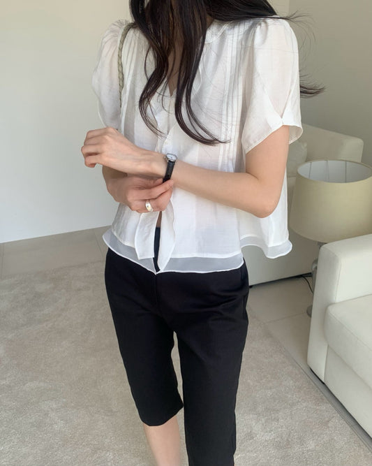 * Mori Pintuck Frill Blouse