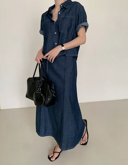 * Denim Shirt & Skirt Set