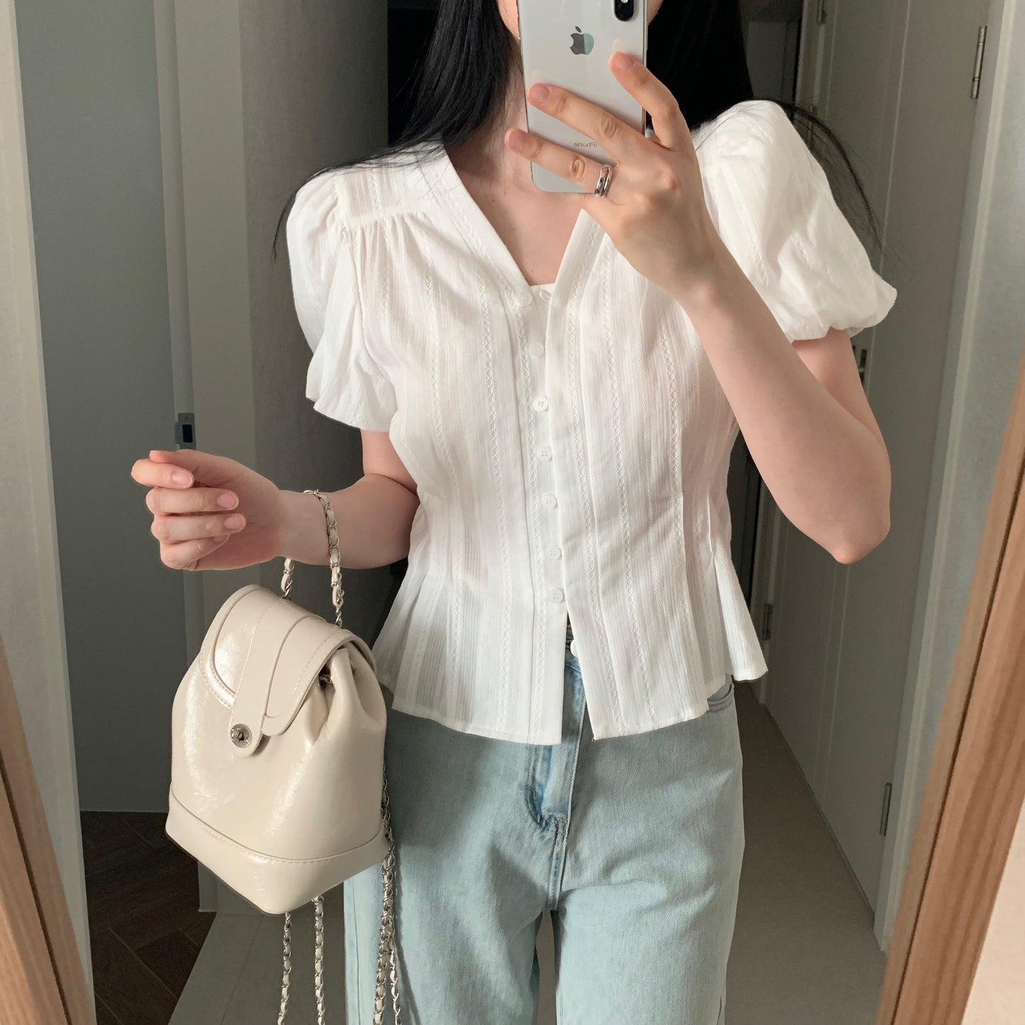 * Cotton Lace Puff Blouse