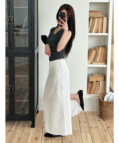 * Stripe Semi A-Line Long Skirt