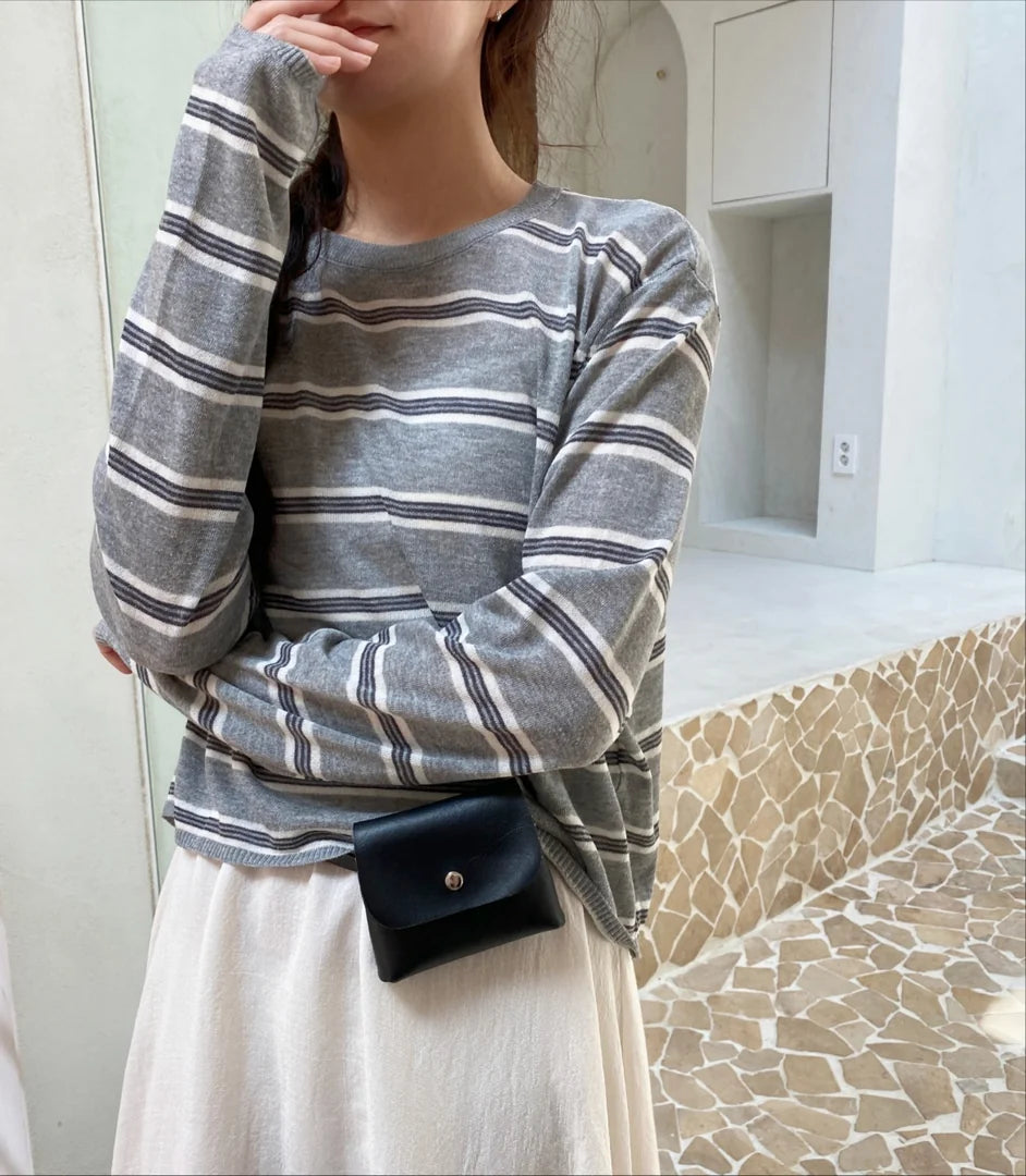 * Linen Stripe Knit Top