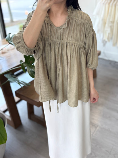 Soft Tie Blouse with Pleats - AdoreMeU