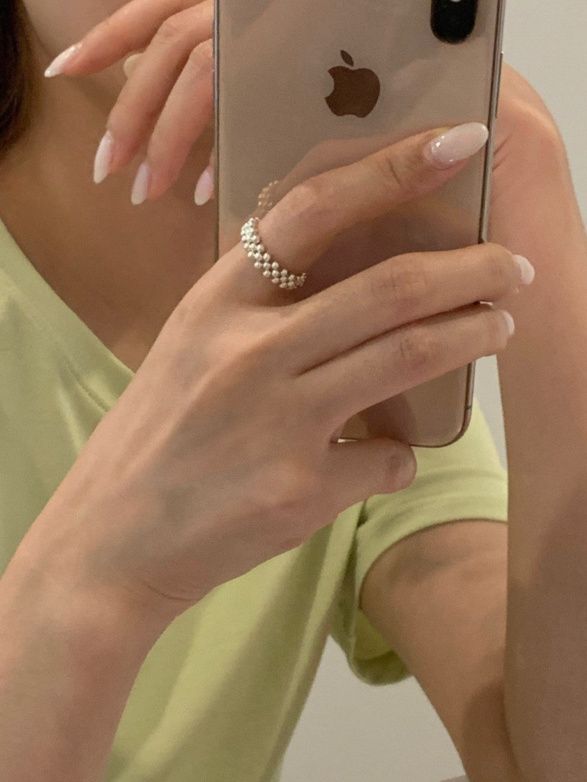 * 925 Silver Beaded Quilted Band Ring