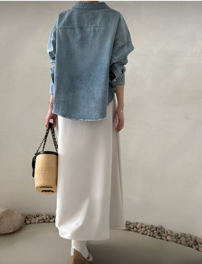 Cropped Oversized Denim Shirt