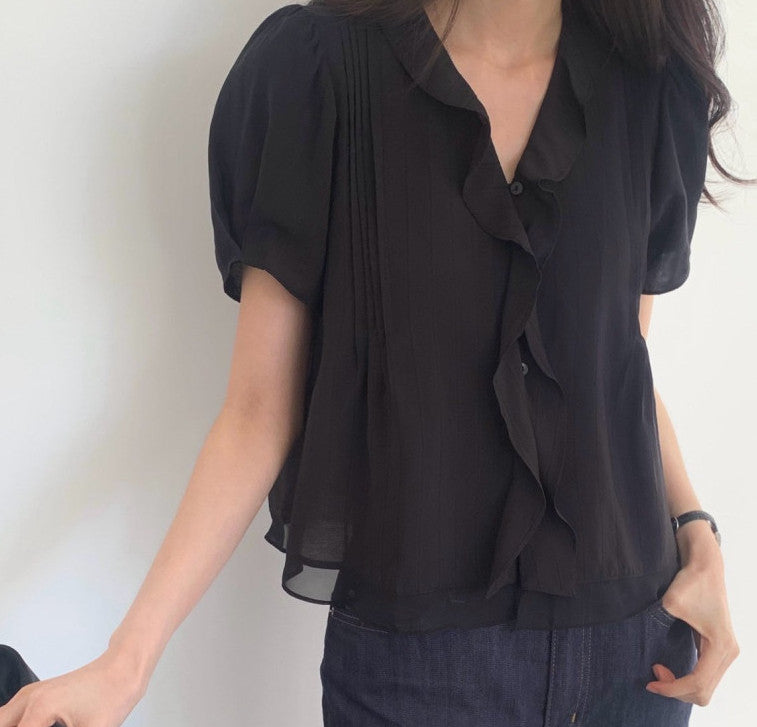 * Mori Pintuck Frill Blouse