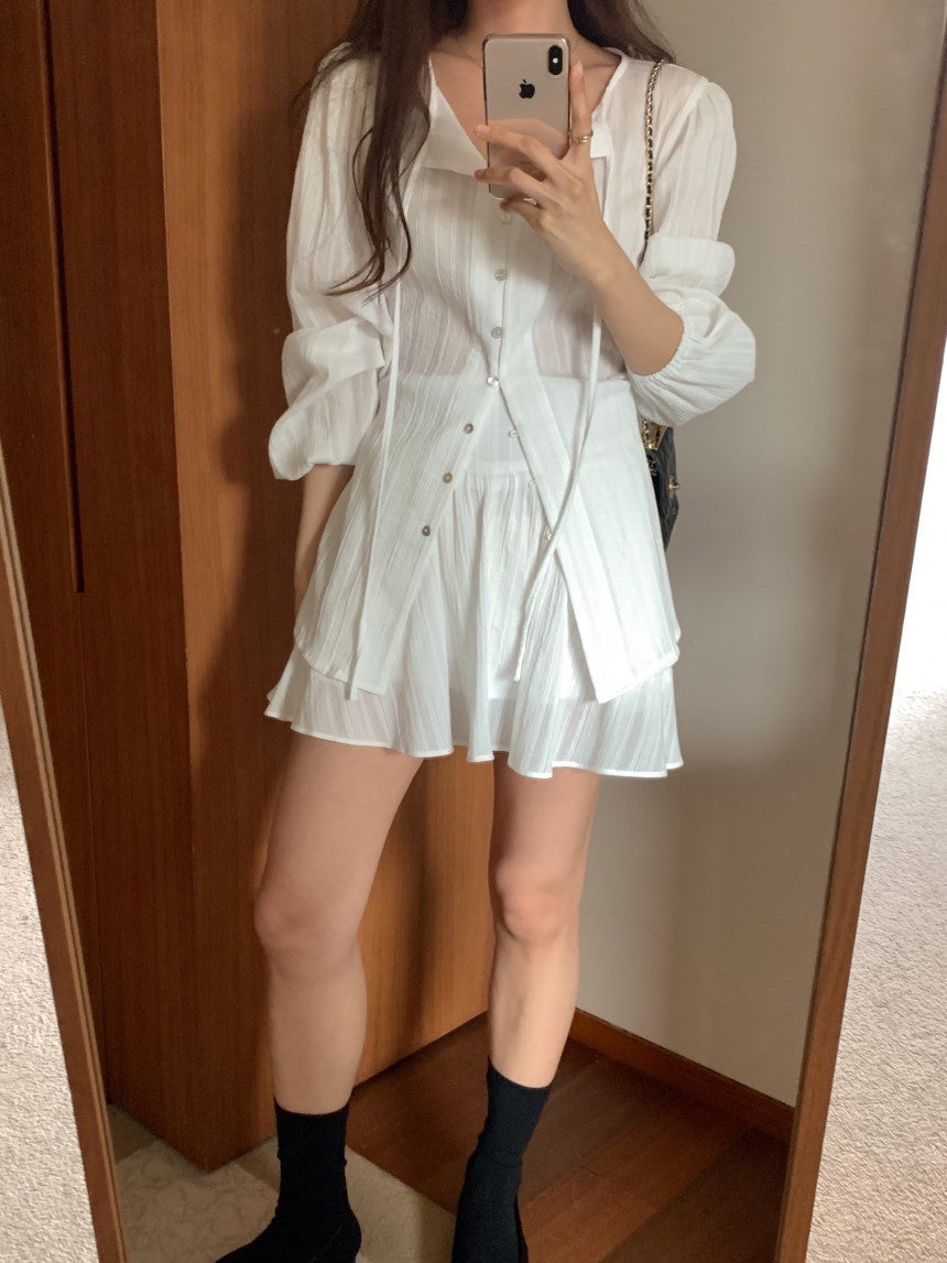 *Feminine Frill Blouse & Skirt Set