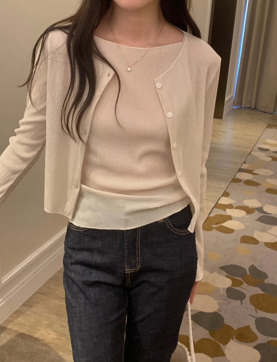 *Pleated Tank & Cardigan Set