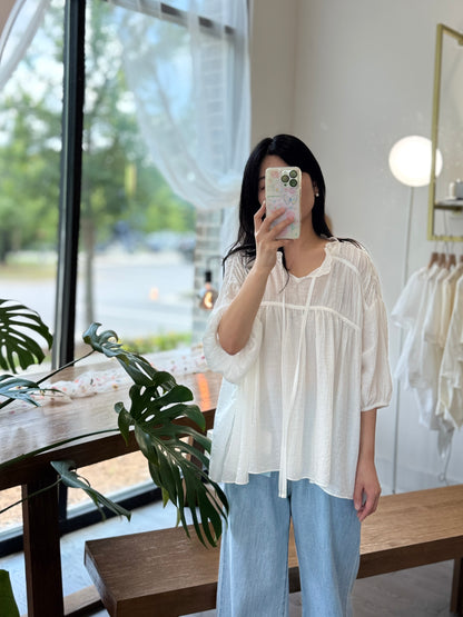 Soft Tie Blouse with Pleats - AdoreMeU