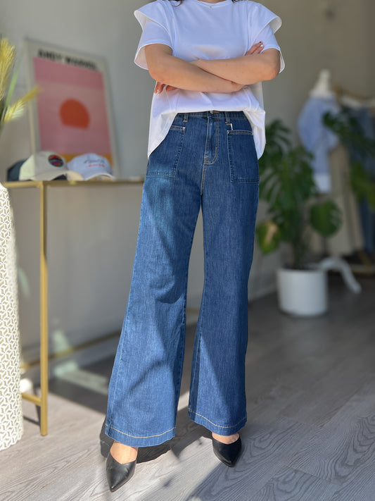 A Line Semi Wide Banding Denim