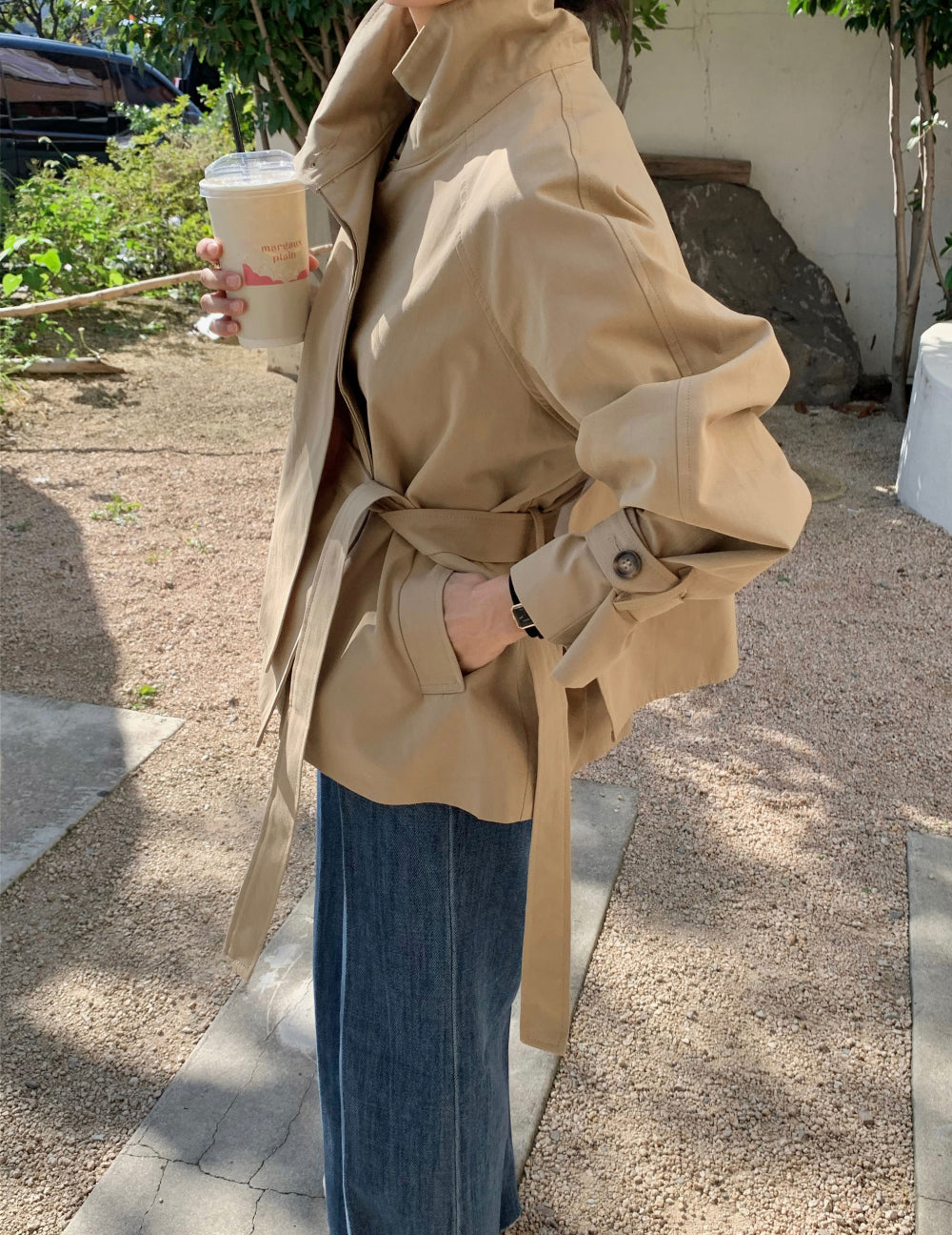 High-Neck Short Trench Jacket