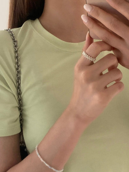 * 925 Silver Beaded Quilted Band Ring