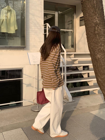* Stripe Loose Fit Collar T-shirt