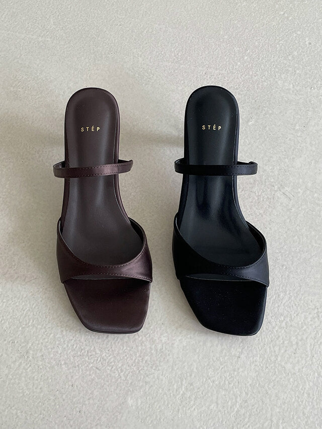*Simple Satin Toe-Open Mule Heels