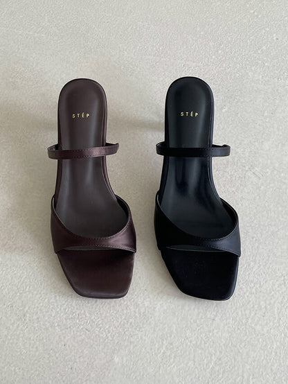 *Simple Satin Toe-Open Mule Heels
