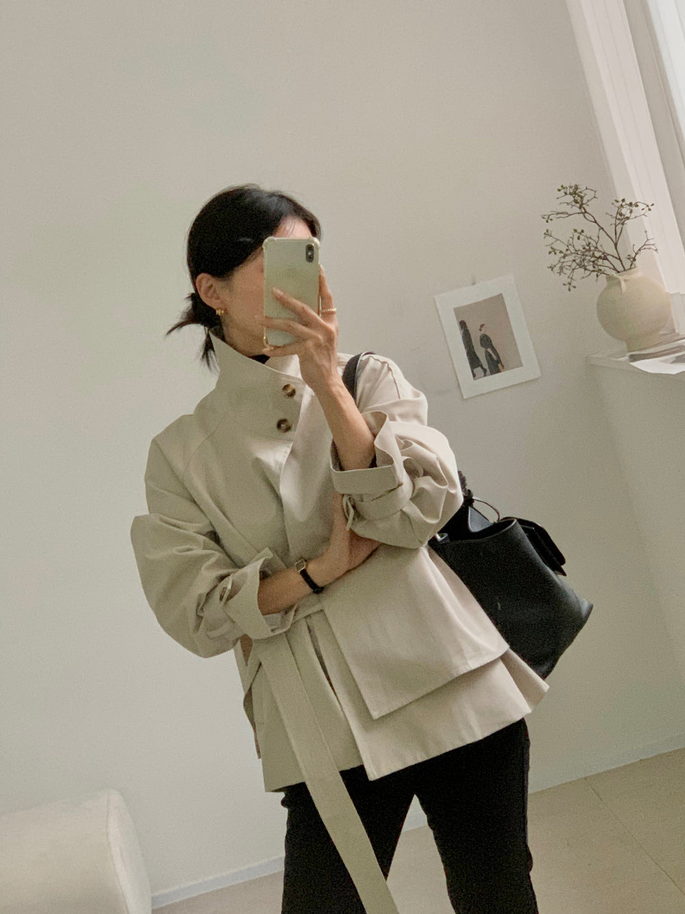 High-Neck Short Trench Jacket