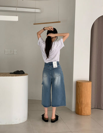 * Damaged Denim Bermuda Shorts