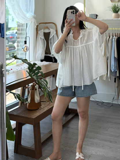 Soft Tie Blouse with Pleats - AdoreMeU