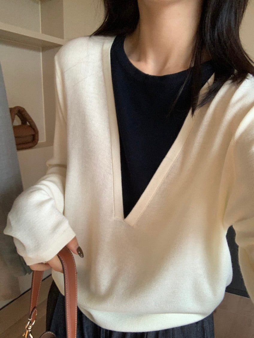 *   Layered V-Neck Knit